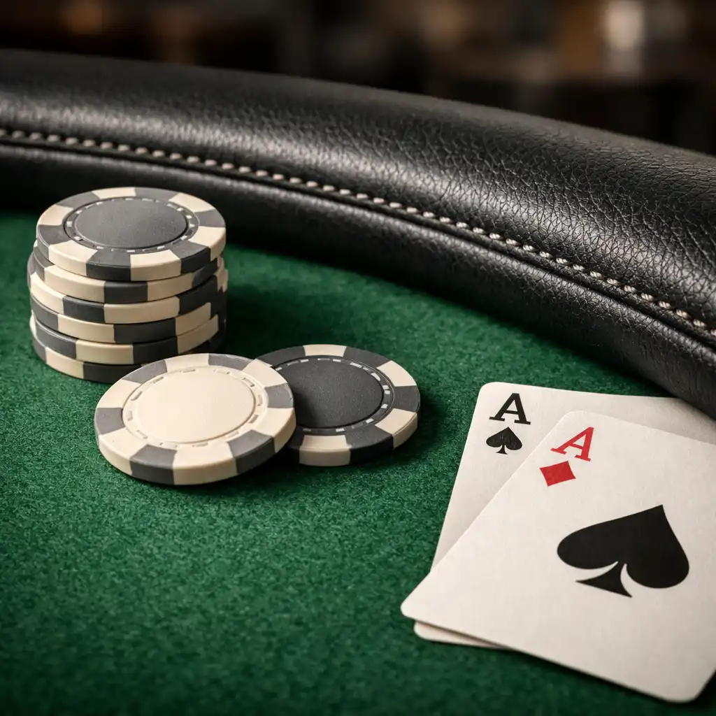 Close-up of the fern-green felt surface and padded rail of a Sortee Jogo poker table